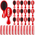 Red Cheer Hair Brush and Comb Set - 24 Pieces for Women & Cheerleaders