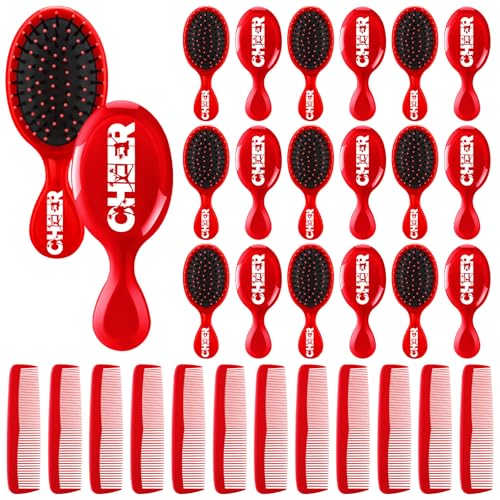 Red Cheer Hair Brush and Comb Set - 24 Pieces for Women & Cheerleaders
