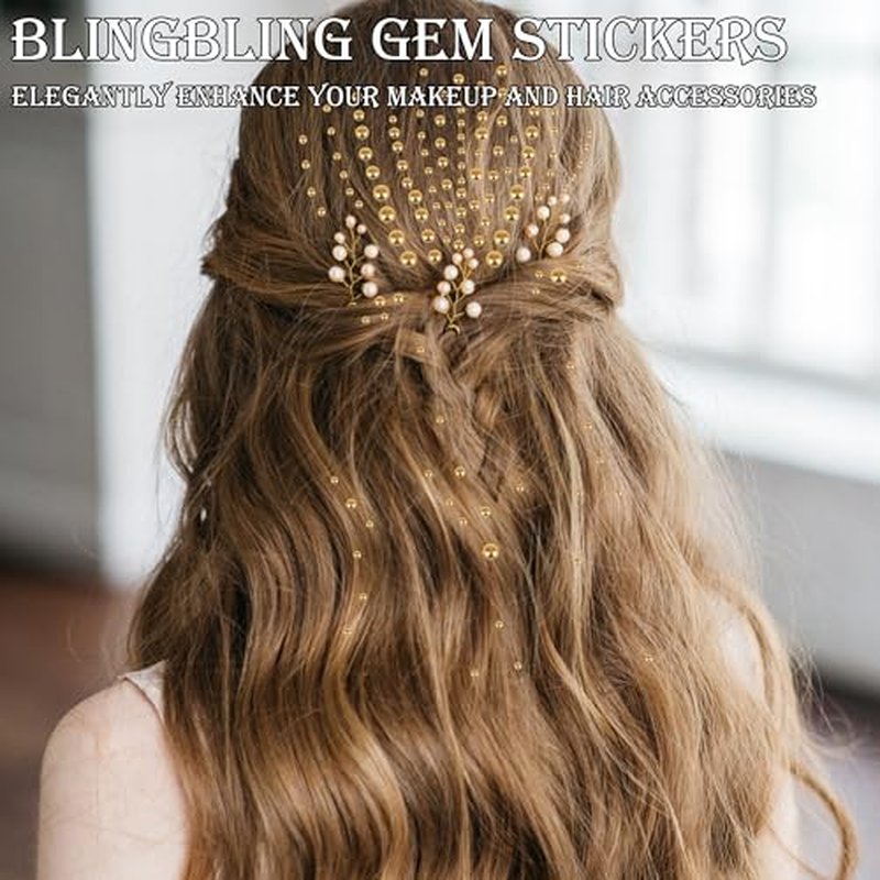 973Pcs Face & Hair Gems Stickers Fake Piercings? Self-Adhesive Face Jewels & Rhinestones for Eyes, Body, Makeup, Festivals ? 3/4/5/6mm DIY Rave Accessories for Girls, Teens & Women (Golden)