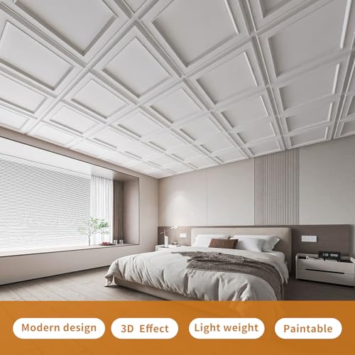 24-Pack 24x24 Inch PVC Drop Ceiling Tiles Waterproof & Glue-Up - White, 2x2ft Variation