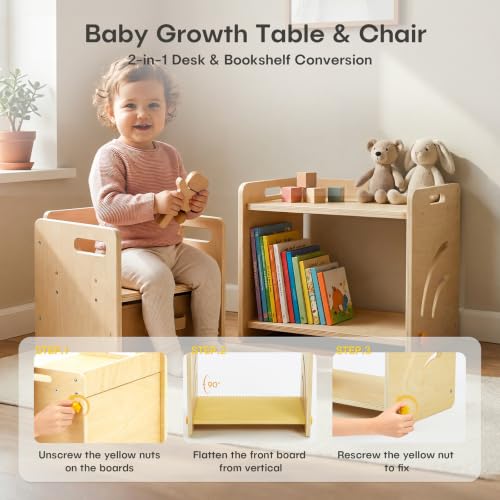 STEPLAY Montessori Adjustable Table & Chair Set for 1-3 Years – With Storage Box, Mat & Log Variation