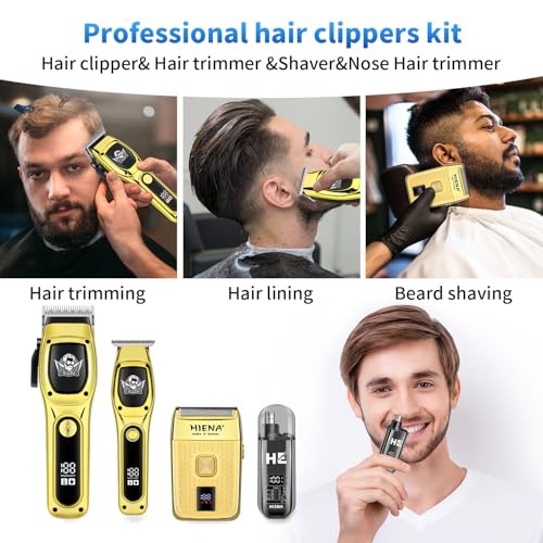 HIENA PRO Professional Hair Clipper Set for Men, Foil Shaver & Men's Facial Grooming Tool, Rechargeable Barber Clippers Set and Trimmer Kit, Cordless Electric Beard, Nose Trimmer