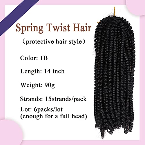 Spring Twist Braiding Hair 14 Inch Black 1B - Pack of 6, Natural Look