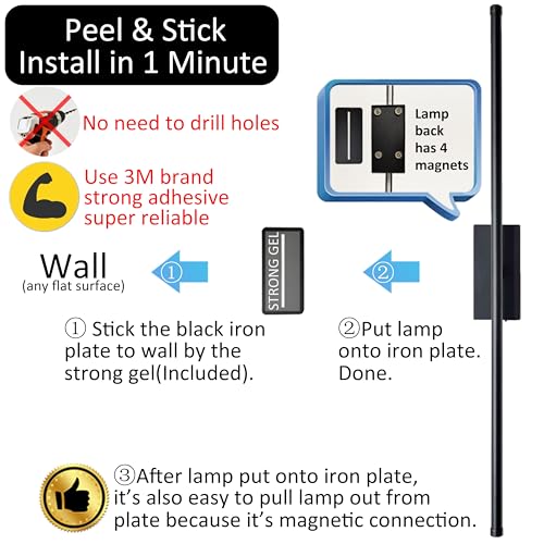 Black 28 Inch Set of 2 Battery-Operated Wall Sconces - Wireless, Dimmable, Magnetic Mount