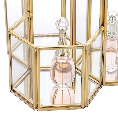 Hipiwe Glass Makeup Brush Holder 3 Slot Hexagon Large Gold Desktop Organizer