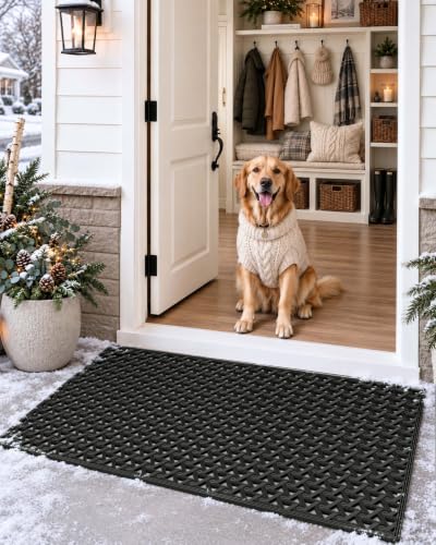 Outdoor Entrance Rubber Doormat 32x48 Black Non Slip Dirt Trap Water Drainage