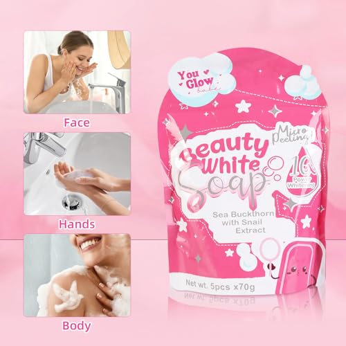 You Glow Babe, You Glow Babe Soap, Sea Buckthorn with Snail Extract, Moisturizing Skin, 5 x 70 g Packaging