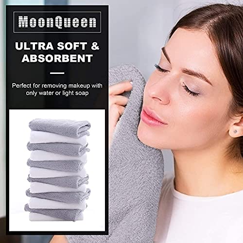 Microfiber Face Towels 30 Pack - Ultra Soft Makeup Remover Cloths White-Grey, 12x12 Inch