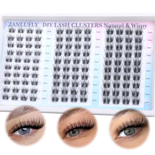 Lash Clusters Natural Eyelash Clusters D-Curly Cluster Lashes zanlufly Wispy Individual Lashes Cluster Eyelash Extension 10 12 14MM DIY Lash Extension