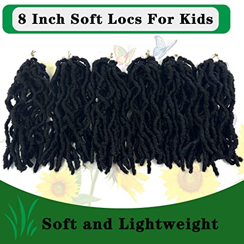 8 Inch Faux Locs Crochet Hair - Soft Locs for Kids & Women, 6 Packs, Variation of 8 Inch (Pack of 6) / 1B Soft Locs