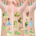 8 Sheets Princess Tiana Temporary Tattoos for Party Supplies, Princess and the Frog Temporary Tattoos for Birthday Party Decorations