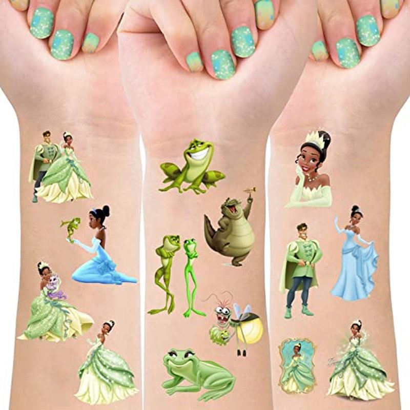 8 Sheets Princess Tiana Temporary Tattoos for Party Supplies, Princess and the Frog Temporary Tattoos for Birthday Party Decorations