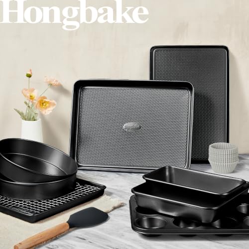 Dark Gray 22-Piece Nonstick Baking Pan Set with Diamond Texture - Oven Safe Bakeware