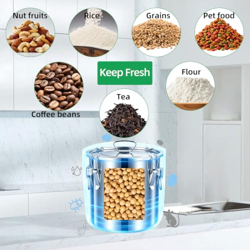 304 Stainless Steel Food Storage Container 5.55 Gal - Airtight Lids & Lock Clips