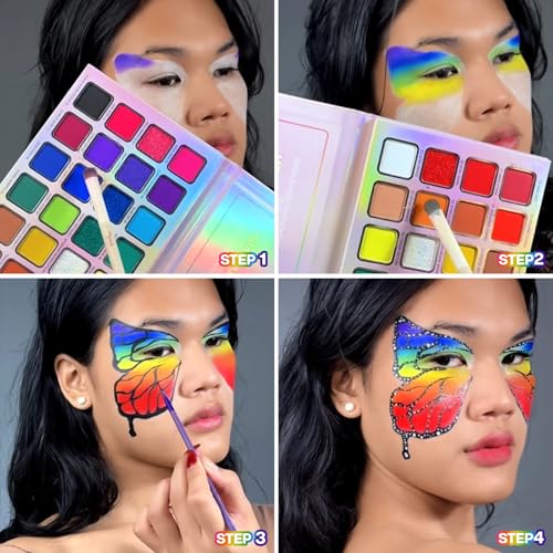 28 Colorful Rainbow Eyeshadow Palette - Neon Metallic Matte Makeup for Creative Looks