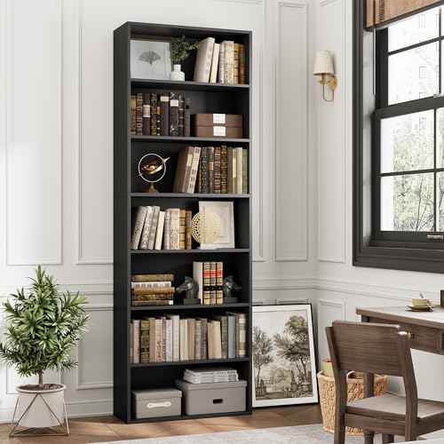 Tall Black Bookshelf 7-Tier Open Storage Shelves - 82 Inches