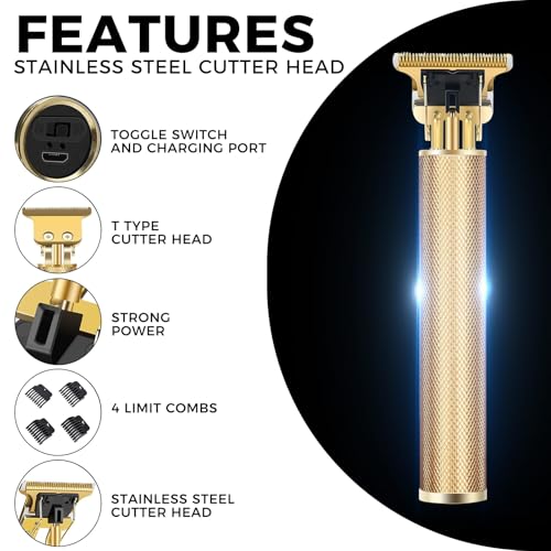 Premium Cordless Beard and Hair Trimmer for Men, Professional T-Blade Zero Gapped Rechargeable Grooming Kit, 4 Adjustable Limit Combs, Ideal Gift for Him, Unmatched Precision Luxury Care