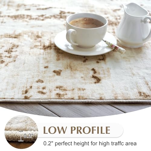 8x10 Washable Modern Abstract Area Rug - Brown Beige Living Room Carpet