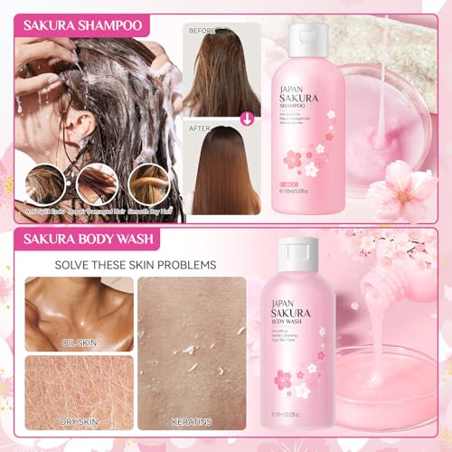 Sakura Skin Care Set, Skincare for Girls 10-12, 15Pcs Skincare Gift Set for Teens Complete Skincare Routine, Travel Size Skincare Set with Hair Clips, Kids Skin Care Set for Girls Ages 8-12