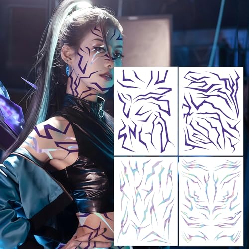 Purple Ombre Temporary Patterns Tattoo ? Halloween Water Transfer Realistic Waterproof Body Art for Cosplay, Halloween, and Party Makeup (4 PCS)