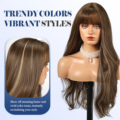 HAIRCUBE Long Brown & Blonde Highlight Curly Wig 22 Inch Synthetic Daily Use