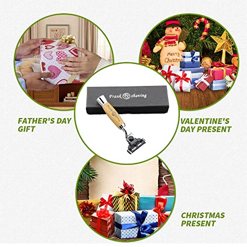 Manual Safety Razor with Bamboo Handle, 3 Blade Shaving Razor for Men & Women