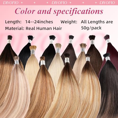 I Tip Hair Extensions Human Hair Ash Brown Highlighted Bleach Blonde 16 Inch - Dark Blonde to Light Blonde, 50g, Reusable, Easy to Install Variation #18/613