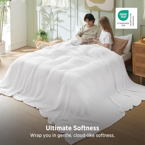 Oversized King Cooling Waffle Blanket for Hot Sleepers - White