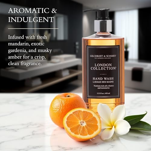 Gilchrist & Soames London Hand Wash ? Natural Moisturizing Liquid Cleanser With Red Tea, Soy, Grape Seed Oil, & Ginkgo ? Paraben & Sulfate Free Soap with Crisp, Clean Scent, 15.5 oz Pump Bottle