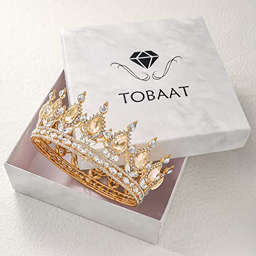 TOBAAT Gold Queen Crown with Rhinestones Wedding Tiara - Bridal Princess Crown