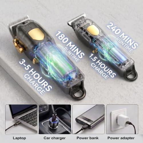 SHYEEH Black Hair Clippers and Beard Trimmer Set for Men