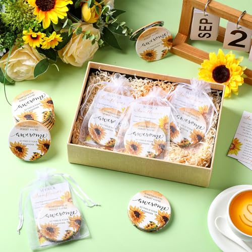 Sunflower Inspirational Compact Mirror Set with Cards - 12 Pack for Women & Gift