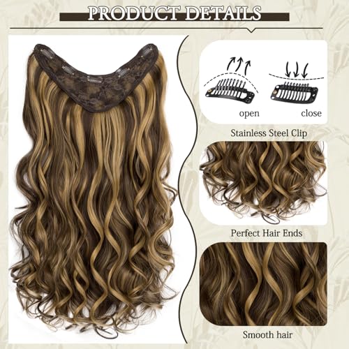 Balayage Chocolate Brown to Caramel Blonde 20in Wavy Clip-In Hair Extensions for Women