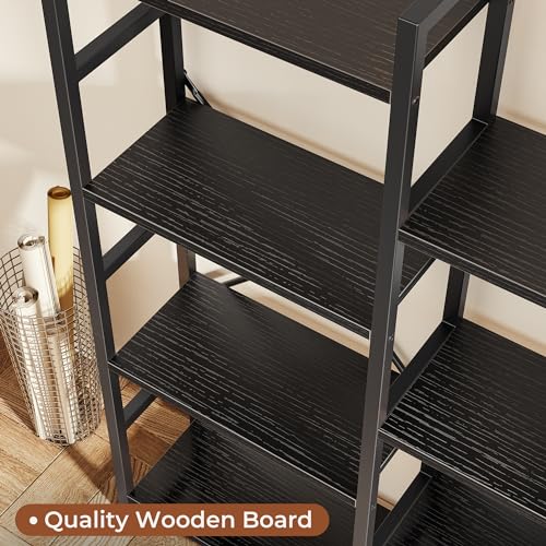 SUPERJARE Black 4-Tier Triple Bookshelf with 11 Adjustable Shelves - Home & Office Storage