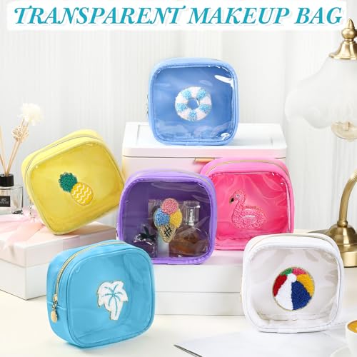 Mini Preppy Makeup Bags Bulk - Multicolor Beach Storage Pouches - 6 Pack