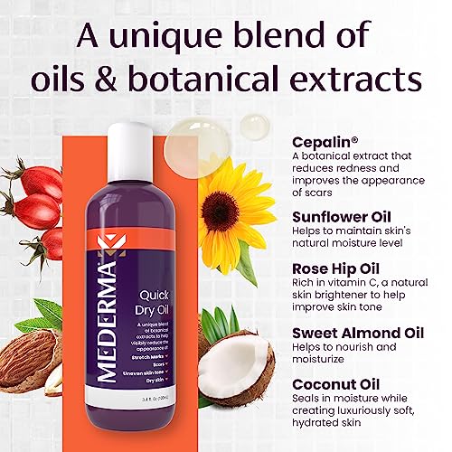 Mederma Quick Dry Oil and PM Intensive Overnight Scar Cream Bundle, 3.4oz Oil with Natural Botanical Extracts and 1.0 Oz Cream Clinically Shown to Make Scars Smaller