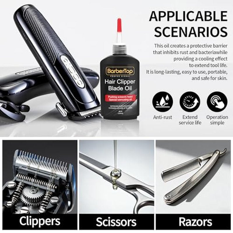2PCS Premium Hair Clipper Blade Lubricating Oil for Clippers, with Oil Dip Box and Barber Clipper Brush