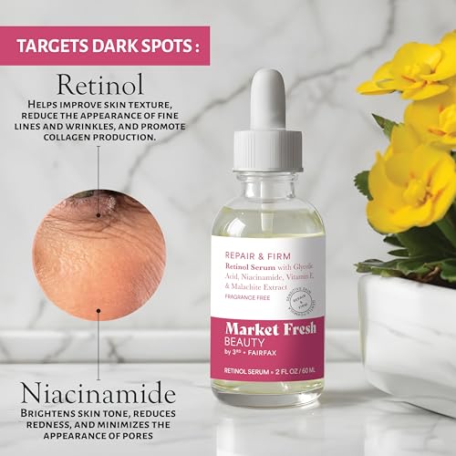 Retinol Repair & Firm Serum with Niacinamide, Glycolic, Ferulic Acid | Fragrance-Free | 2 fl oz