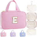 Personalized Pink Travel Hanging Toiletry Bag with Initial E - Compact & Spacious Organizer
