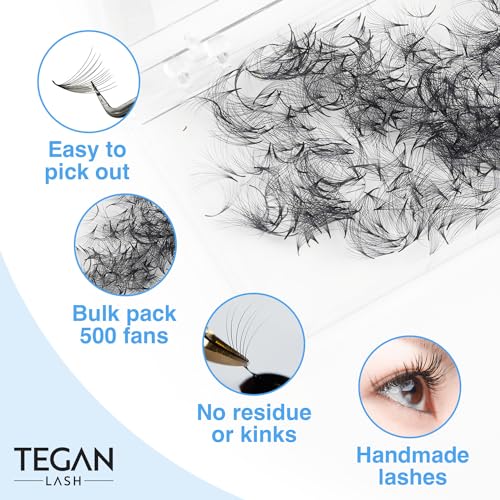 TEGAN LASH 500 Promade Volume Eyelash Extensions 12D-0.03-CC-9mm - Wispy, Natural Look