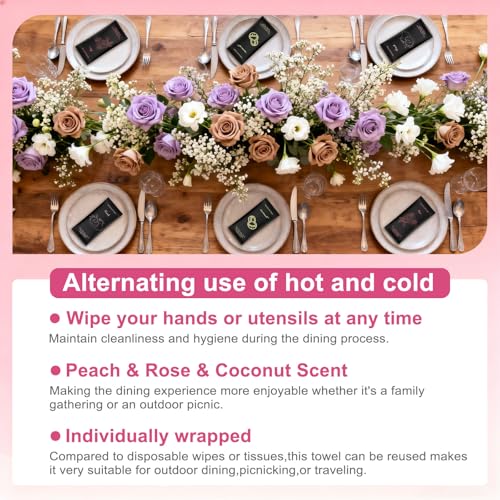 Moist Cotton Towel Bulk Moist Towelettes Individually Wrapped 8.7" x 8.7",White Towel Services,Refreshment Pre Moistened Towels Peach,Rose and Coconut for Sport Party Spa(Pack of 150)