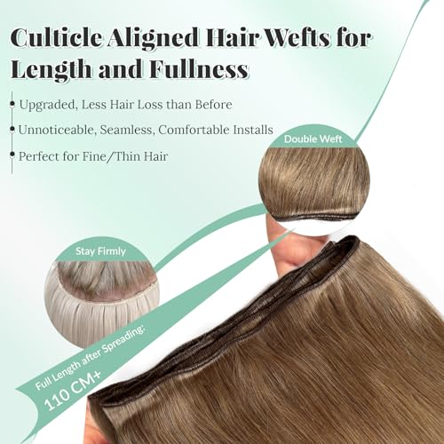 Ash Brown Human Hair Weft Extensions 22 Inch 120G Hand Tied Sew-In
