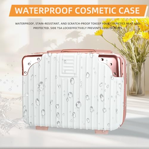 14-Inch Pink/White Hard Shell Cosmetic Organizer Travel Case for Women - Portable Makeup & Toiletry Bag