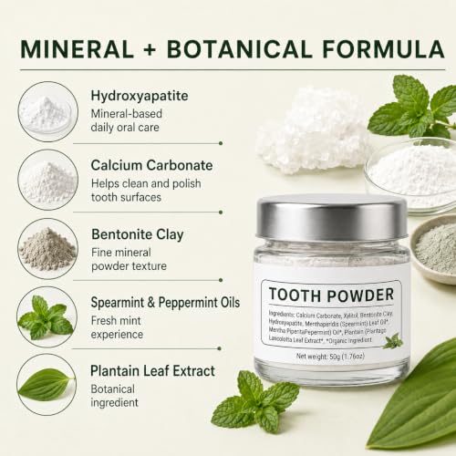 Hydroxyapatite Tooth Powder with Collagen & Mint - Remineralizing Fluoride-Free Oral Care, 1.76 OZ