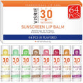 VISRIE SPF 30 Lip Balm Pack 64 pcs | 8 Flavors, Clear, Moisturizing Sun Protection