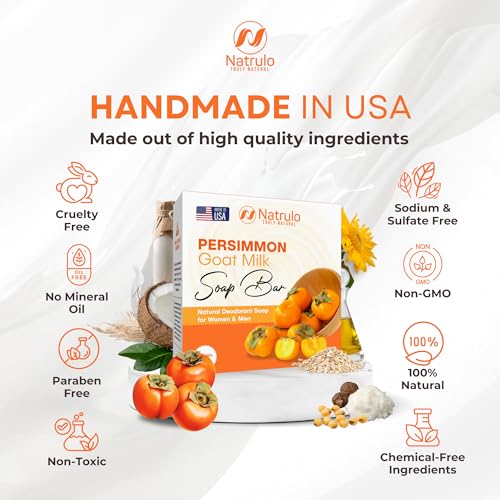 Persimmon Soap Bar for Body Odor Control ? Purifying Deodorizing Body Wash with Goat Milk for Eliminating Body Odor ? Great for Skin Brightening, Natural Deodorant Soap for Men & Women
