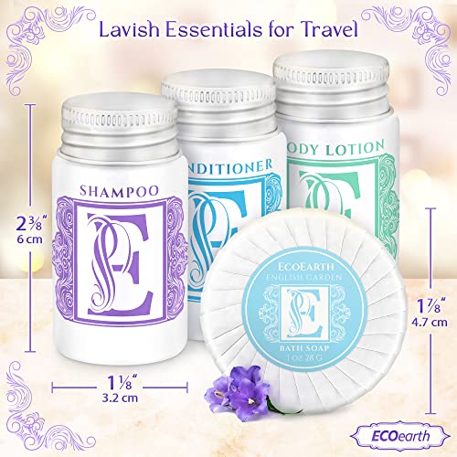 Luxury Travel and Hotel Amenities Set (1 Oz, 100 Pieces), Grade-A Guest Ingredients and Gift Packaging Toiletries, Includes 25 Round Soaps, 25 Shampoos, 25 Conditioners & 25 Lotions by EcoEarth