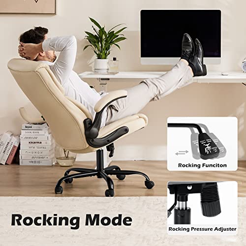 DUMOS Leather Office Chair Cream White 1pc Ergonomic Lumbar Support