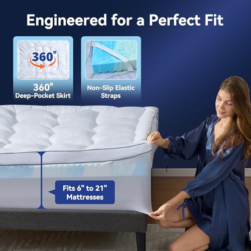 Full Dual Layer Memory Foam Mattress Topper with Cooling Gel & Pillow Top - NicePlus