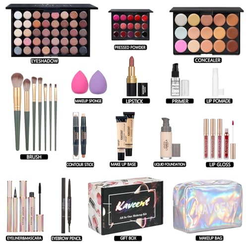 All-in-One Makeup Kit for Women with Eyeshadow Palette Lip Gloss Foundation & Brushes